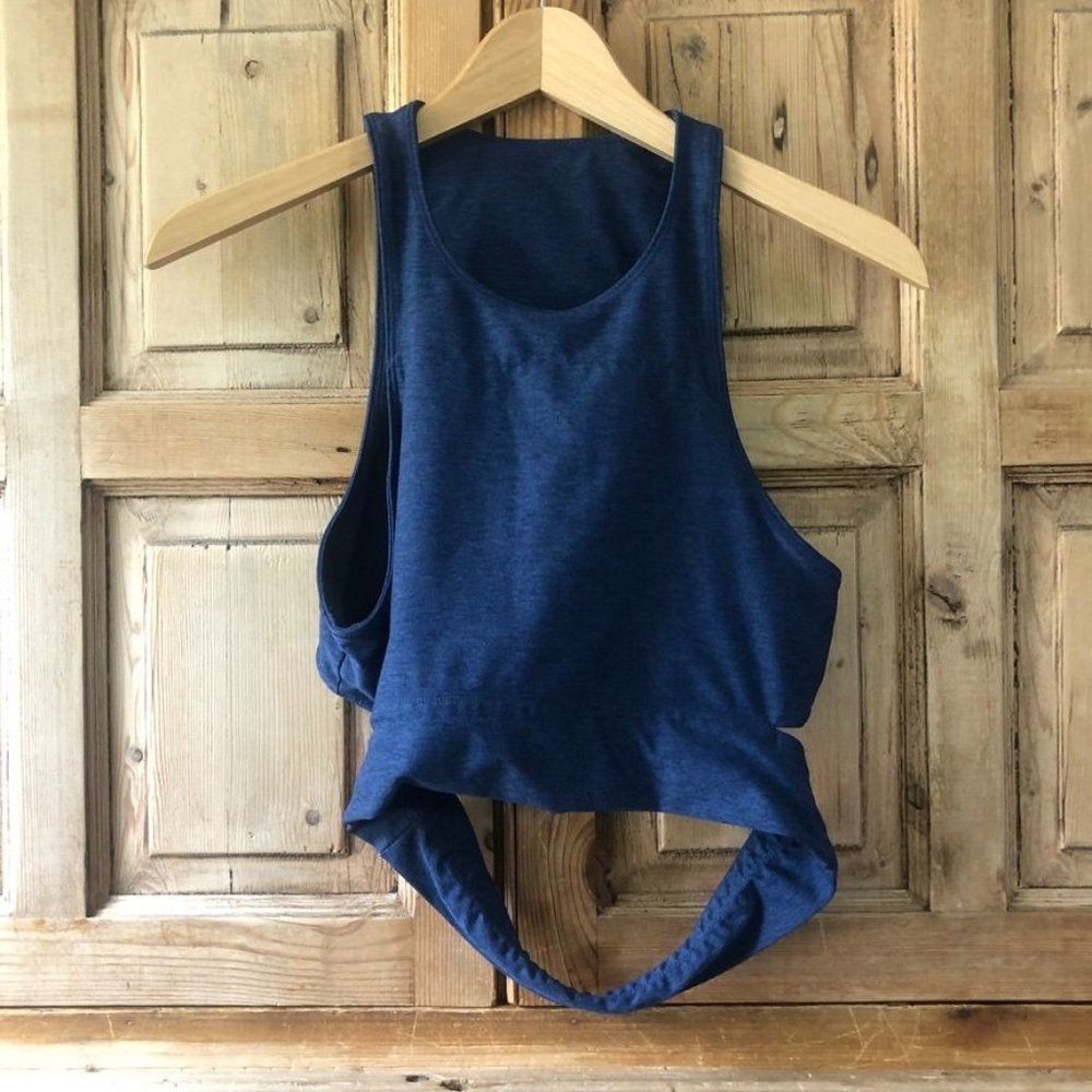 Outdoor Voices Medium Blue Sports Bra Cut Out Back.
